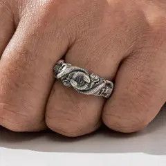 Jewelry Intricate Snake and Rose Silver Ring Size ONE SIZE - 6 Thumbnail