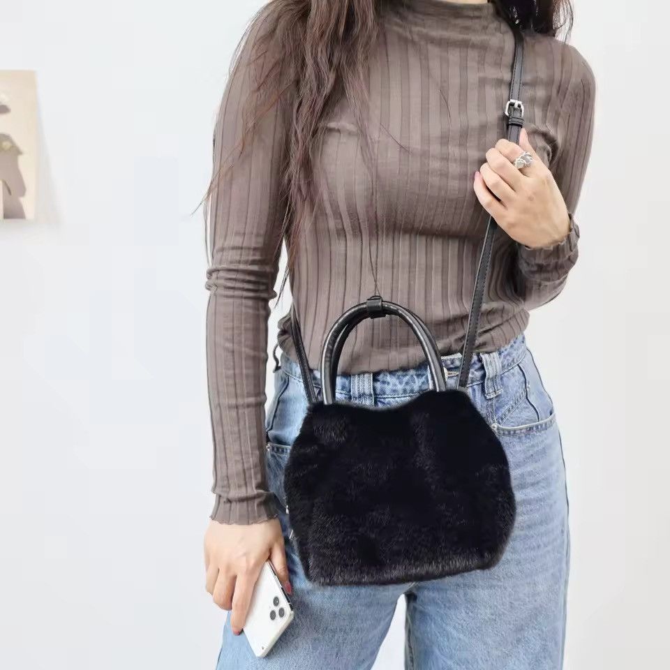 Designer Faux Fur Casual Designer Tote Crossbody Mini Bag Size ONE SIZE - 3 Thumbnail
