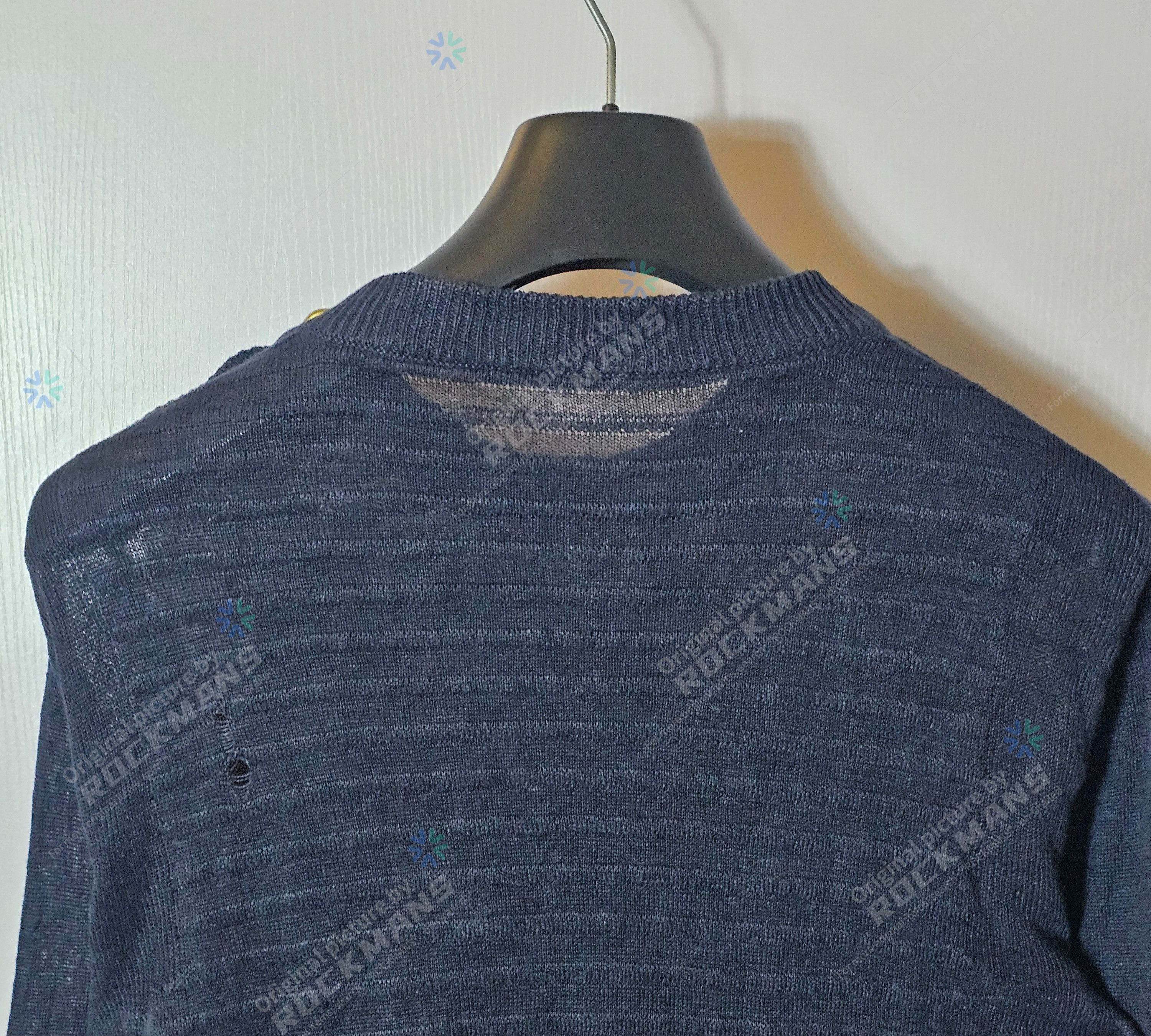 Balmain BALMAIN Linen Navy Stripe Gold Button Distressed Sweater S Size US S / EU 44-46 / 1 - 8 Thumbnail
