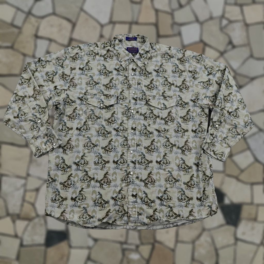 Pendleton VINTAGE Pendleton Shirt Mens XL Beige Western Pearl Snap Rodeo Bucking Horse Size US XL / EU 56 / 4 - 1 Thumbnail