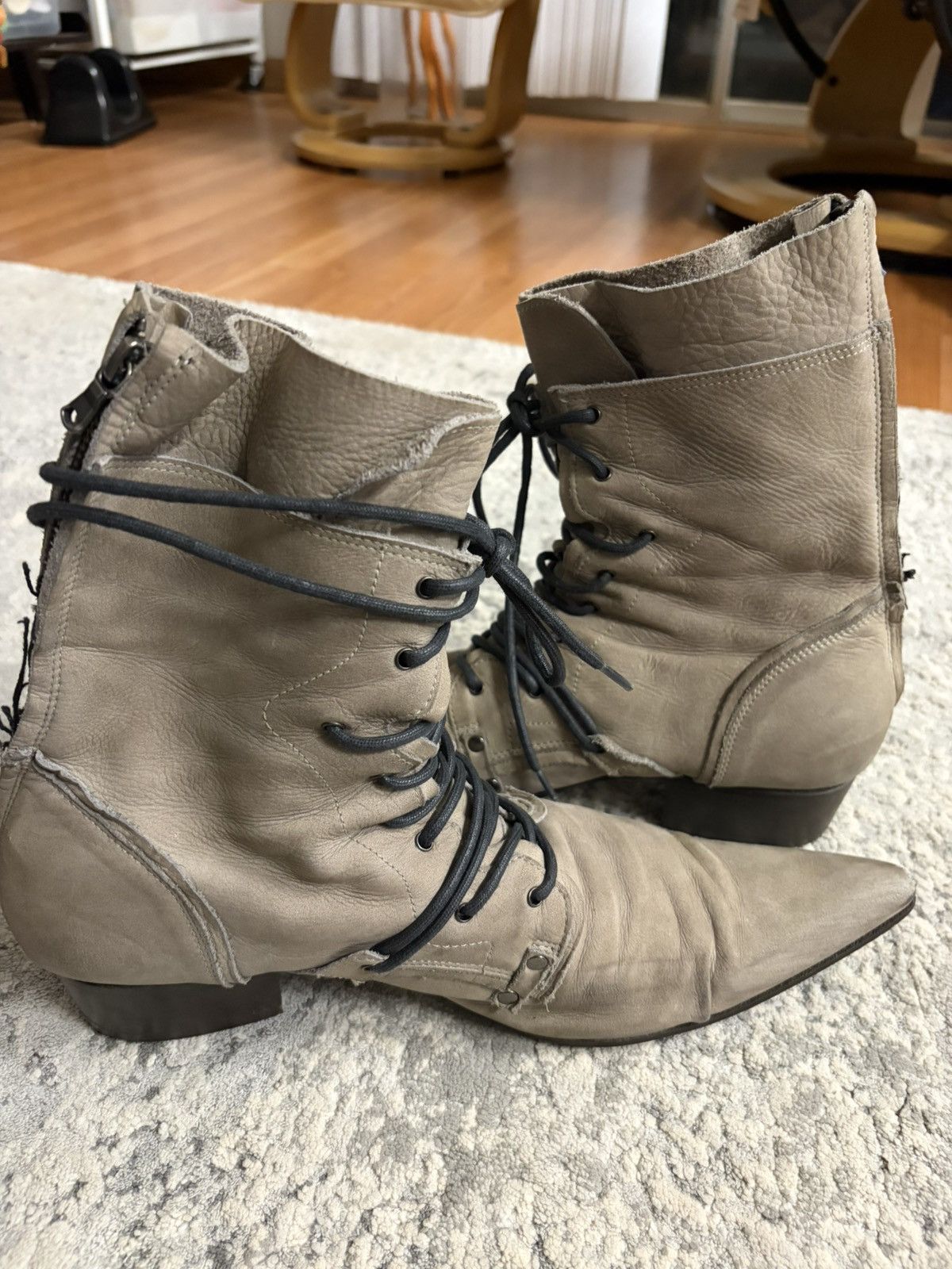 Tornado Mart Grey Layered Leather Back Zip Boots Size US 9.5 / EU 42-43 - 3 Thumbnail