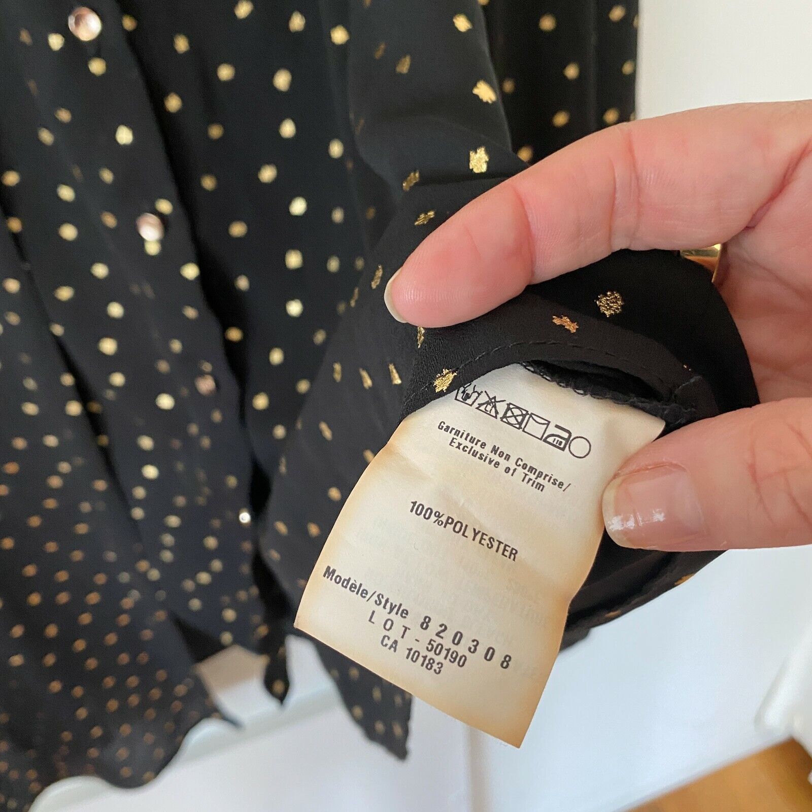 Other Cartise Black Gold Polka Dot Button Shirt Front Overlay 14 Size XL / US 12-14 / IT 48-50 - 7 Thumbnail