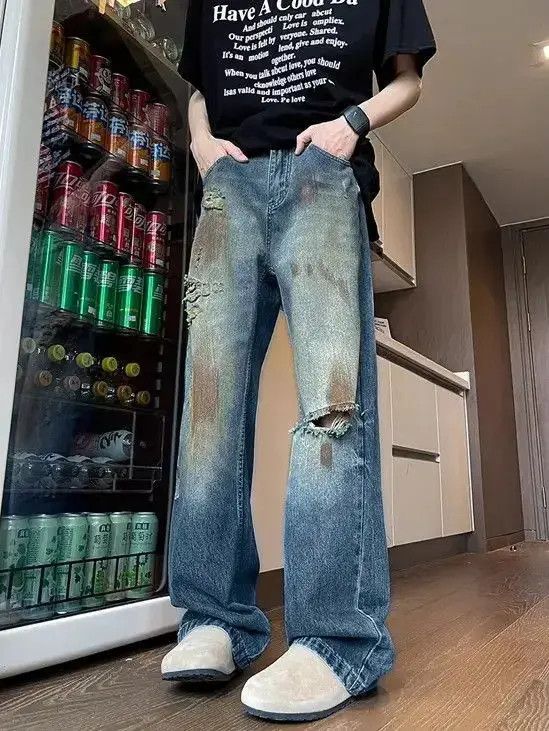 Japanese Brand Retro straight leg casual distressed jeans Size US 32 / EU 48 - 2 Thumbnail