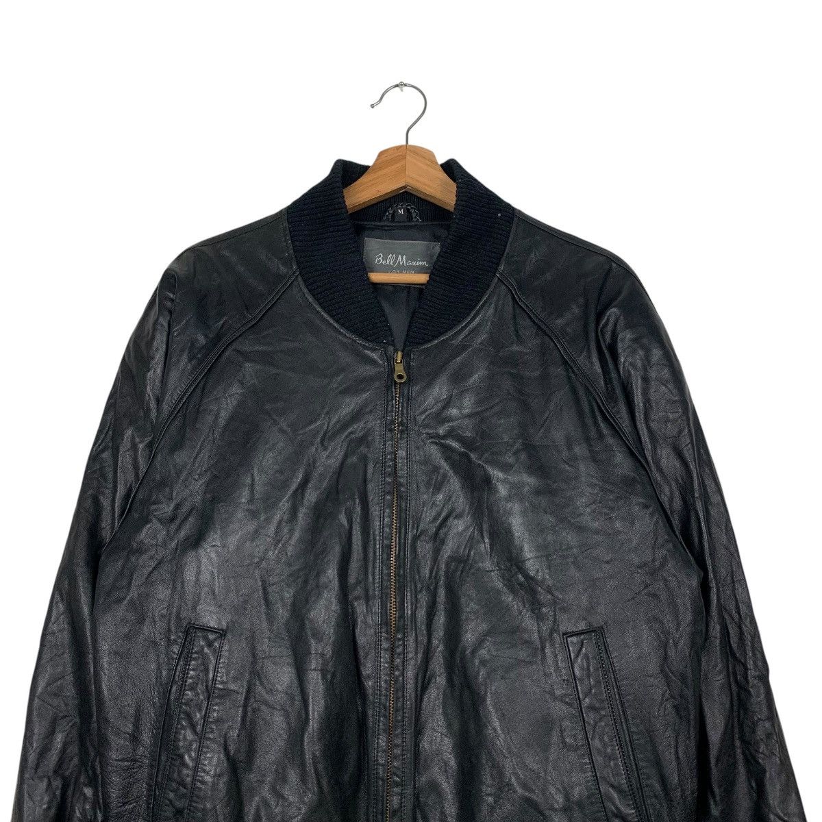 Japanese Brand BELL MAXIM Ships Big Logo Leather Bomber Jacket #2247-C99 Size US M / EU 48-50 / 2 - 4 Thumbnail