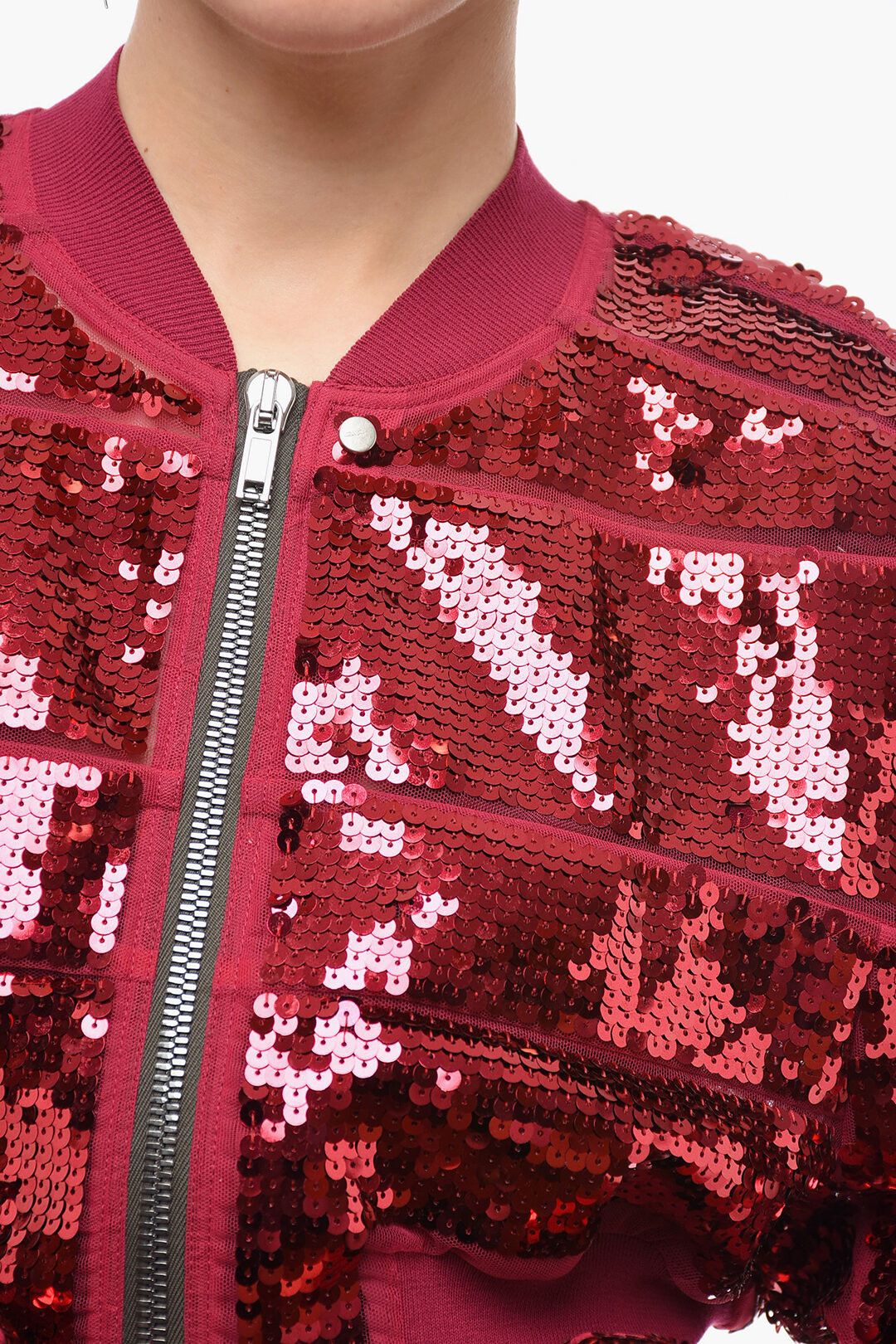 Rick Owens og1mm0724 Sequined Girdered Flight Cropped Jacket in Red Size S / US 4 / IT 40 - 3 Thumbnail