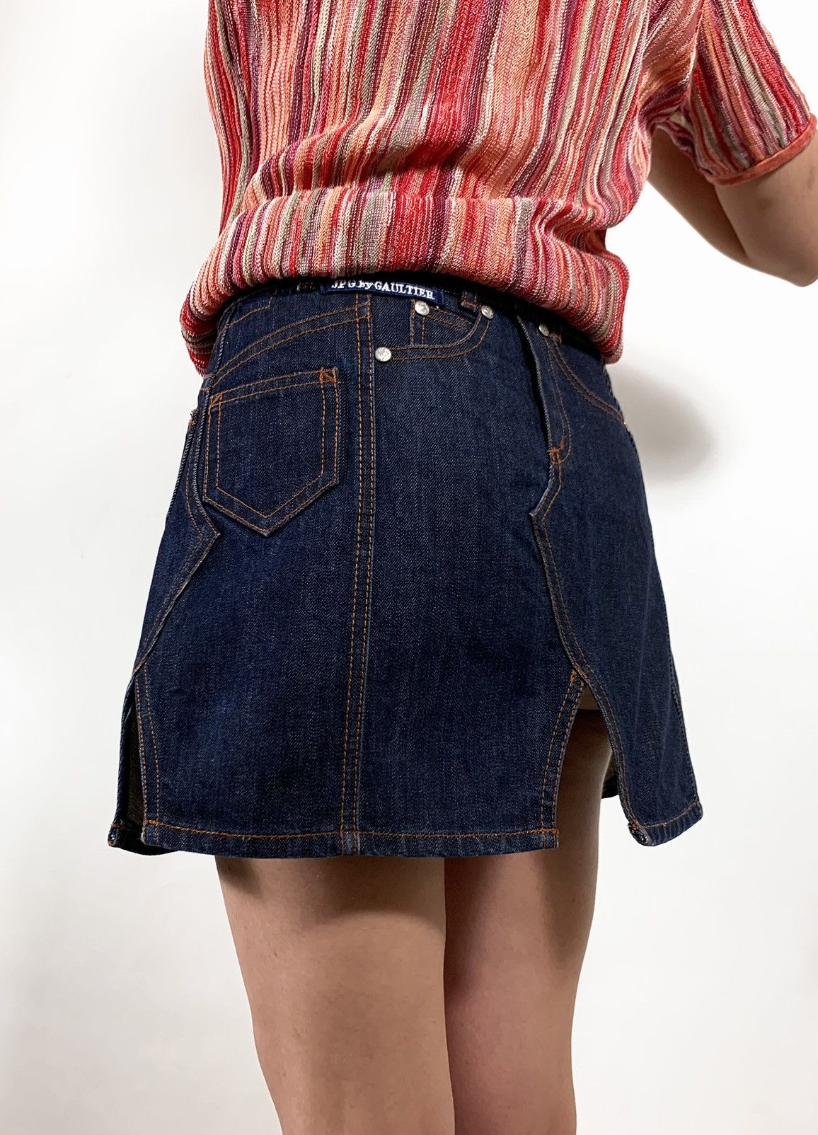 Jean Paul Gaultier 90s Archive Jean Paul Gaultier Trempe L’oeil Denim Skirt Size 27" / US 4 / IT 40 - 1 Thumbnail