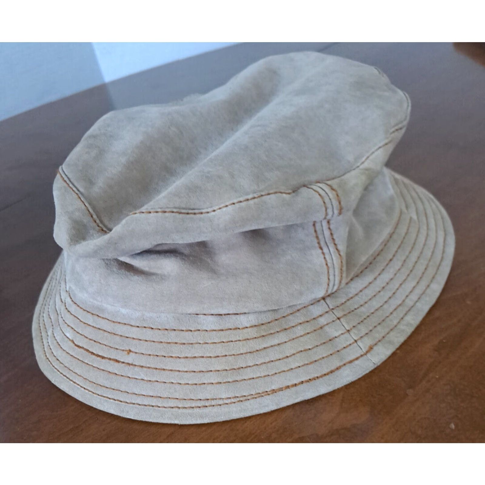 Vintage Mixit Leather Bucket Hat Women Medium Tan Brown 80s Silk lining Breathable Vintage? Size ONE SIZE - 2 Thumbnail