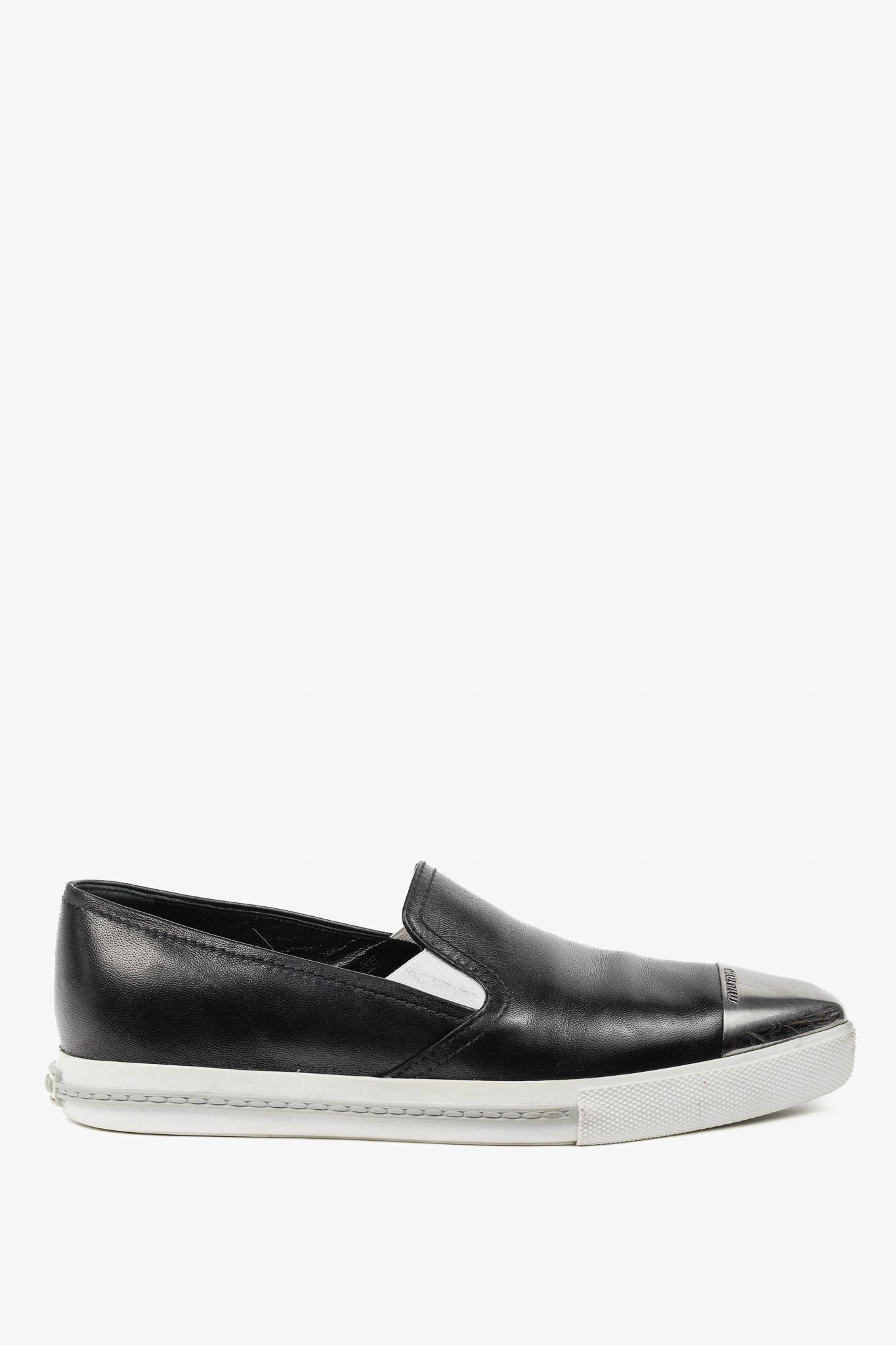 Miu Miu Miu Miu Black Metal-Cap-Toe Slip-On Sneakers Size US 6.5 / IT 36.5 - 2 Thumbnail