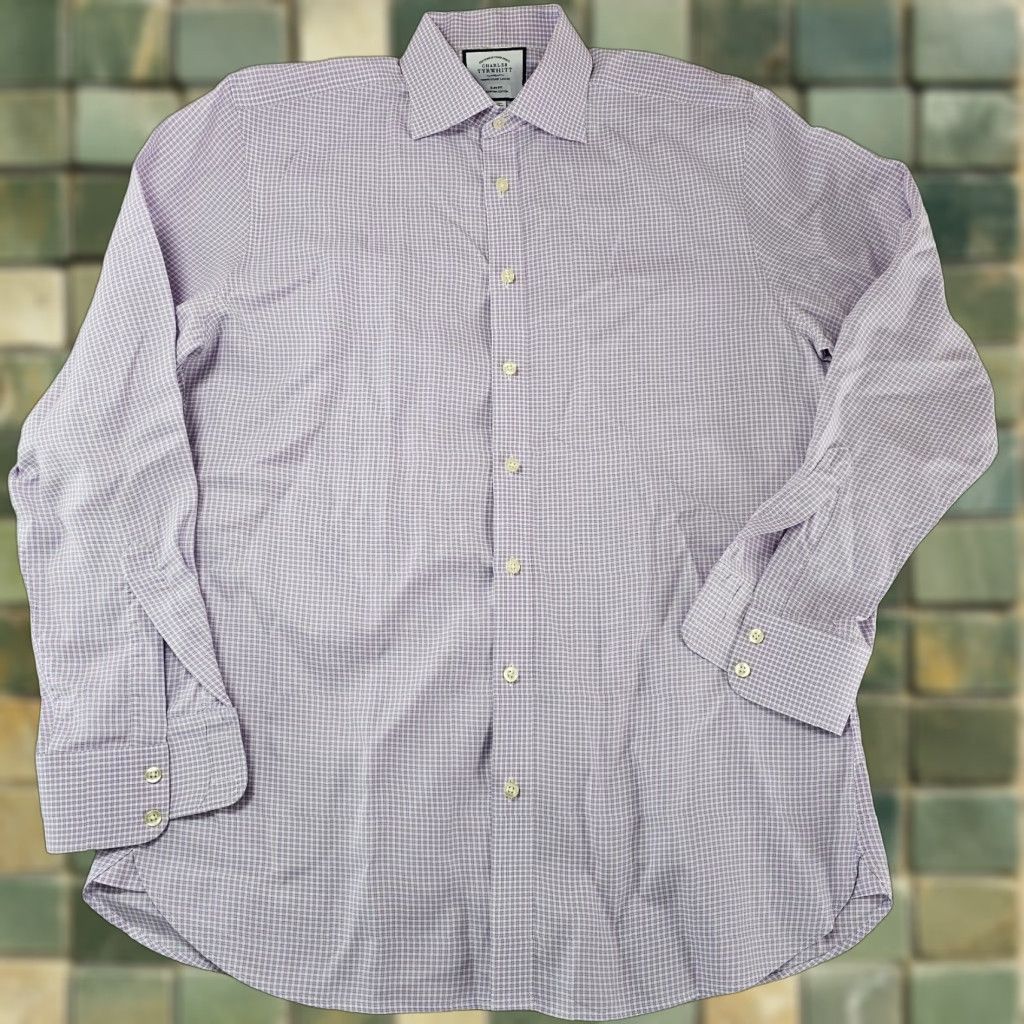 Charles Tyrwhitt Charles Tyrwhitt Dress Shirt Mens Size 16 Slim Purple White Gingham Cotton Size 42R - 1 Thumbnail