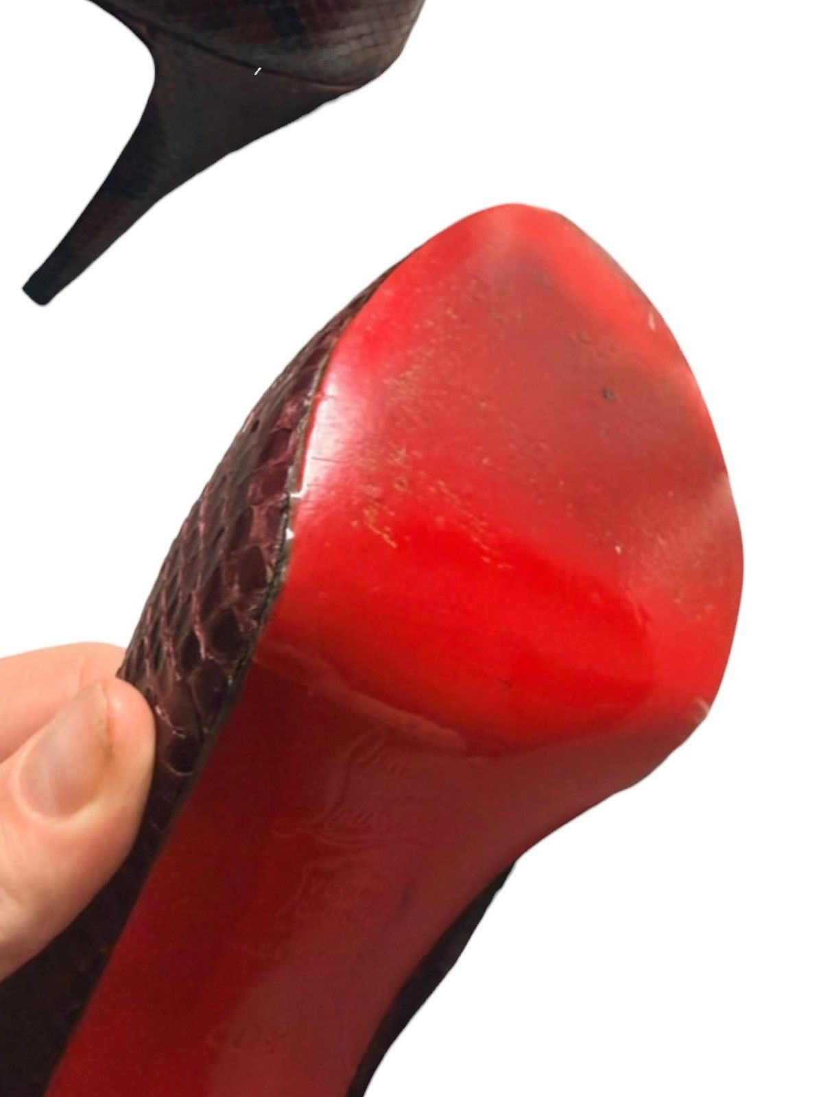 Christian Louboutin Christian Louboutin Burgundy Python Peep Toe Heels EU 40.5 Size US 10.5 / IT 40.5 - 13 Thumbnail