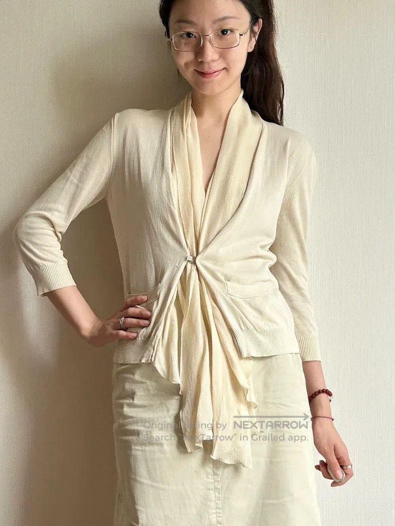 Hermes Hermes Scarf Decorated Knitted Cardigan, Cream Beige Cotto Size XS / US 0-2 / IT 36-38 - 8 Thumbnail
