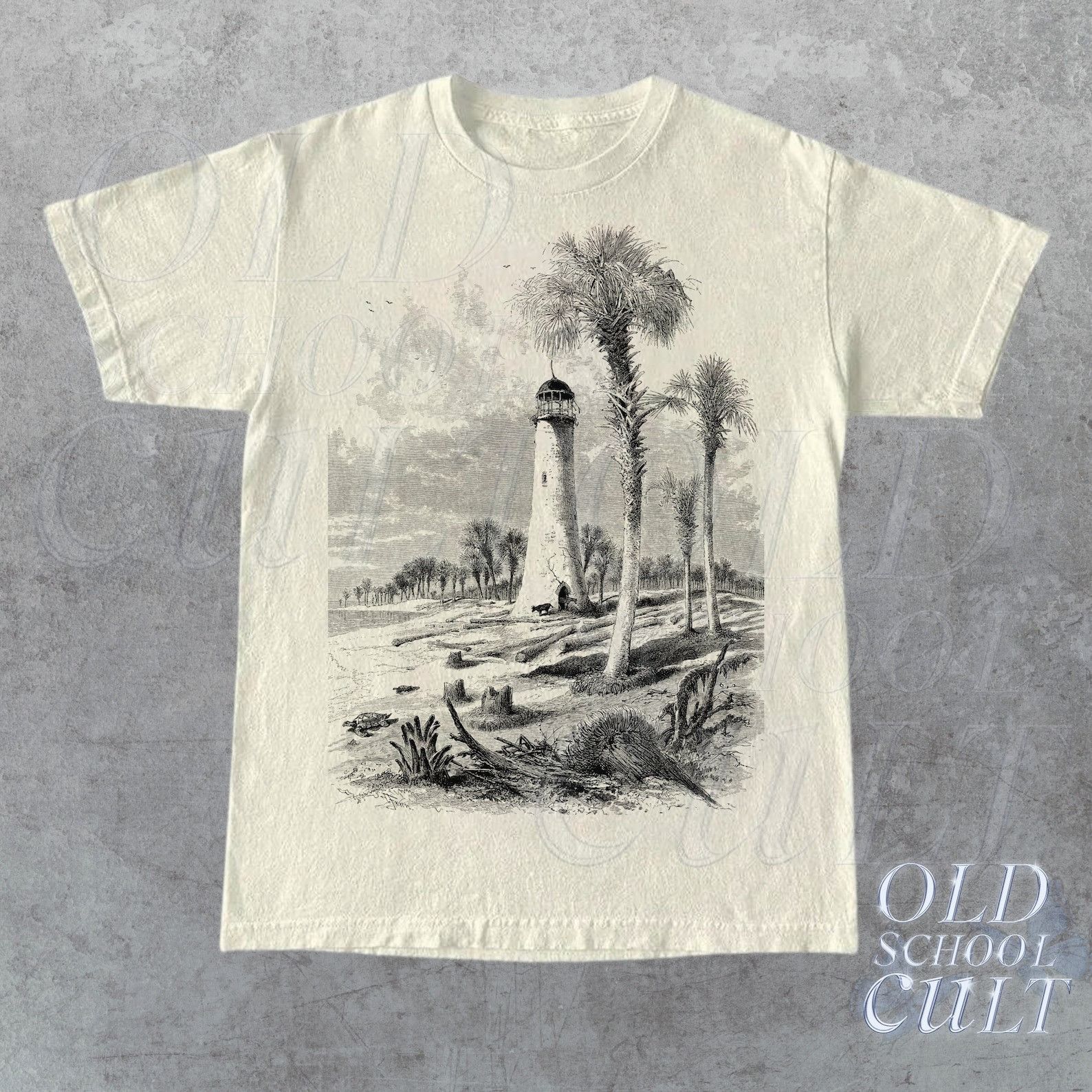 The Unbranded Brand Beach And Lighthouse Retro Graphic T Shirt Size US M / EU 48-50 / 2 - 3 Thumbnail