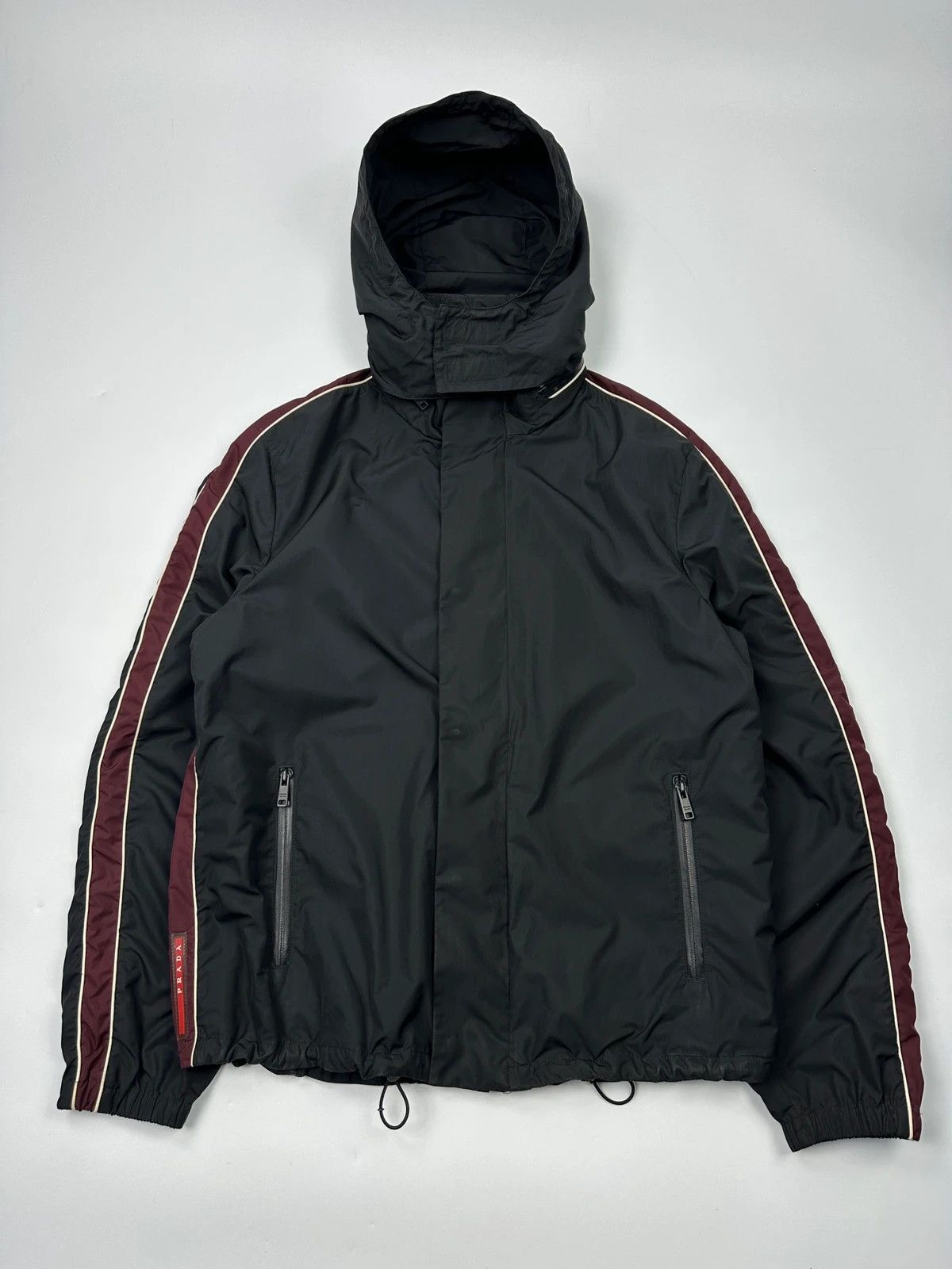 Prada Prada Sport FW2018 Black & Burgundy Nylon Hooded Jacket