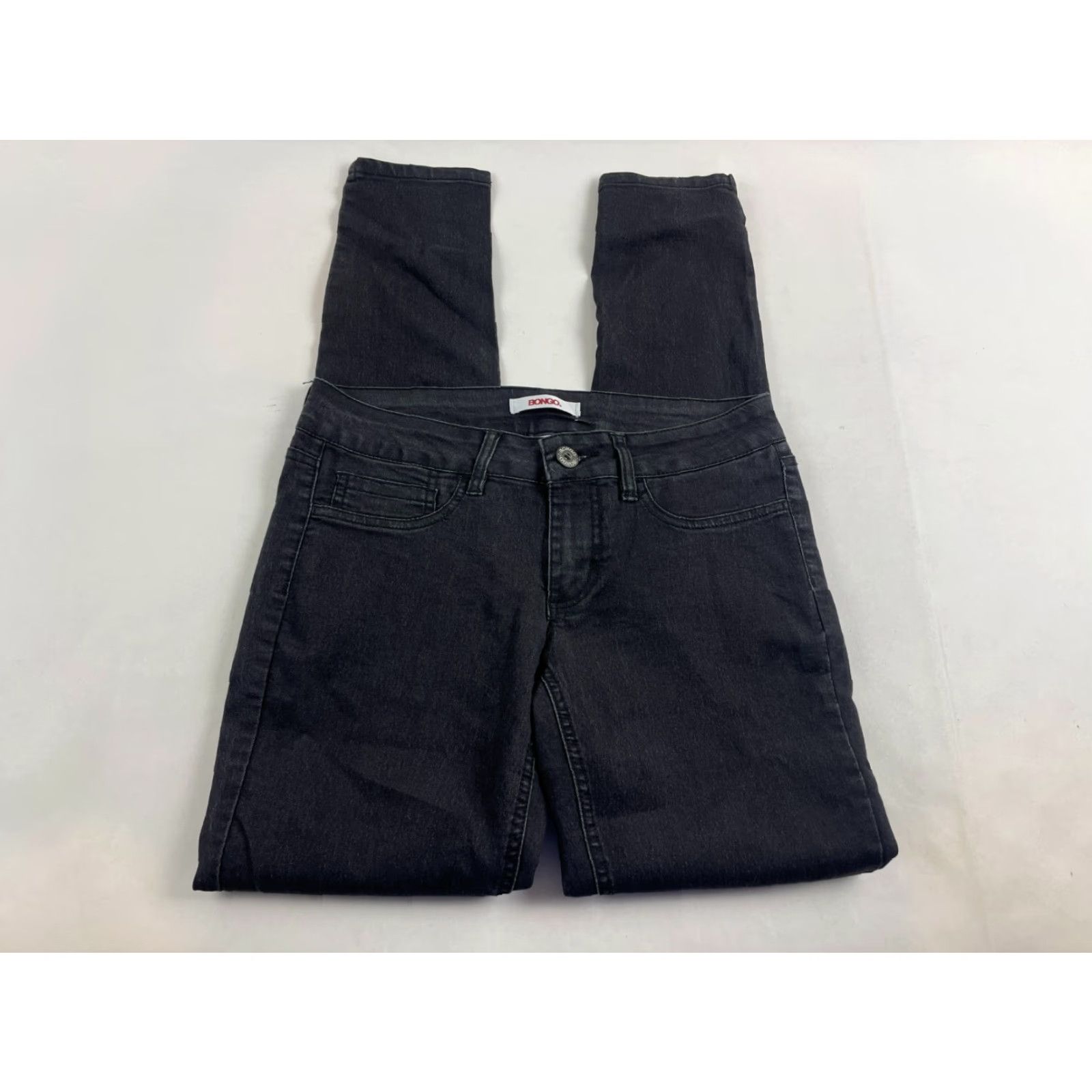 Vintage Bongo Jeans Women's Size 5 Black Denim Skinny Leg Pants Pockets Dark Wash Pocket Jeans Size 29" - 2 Thumbnail