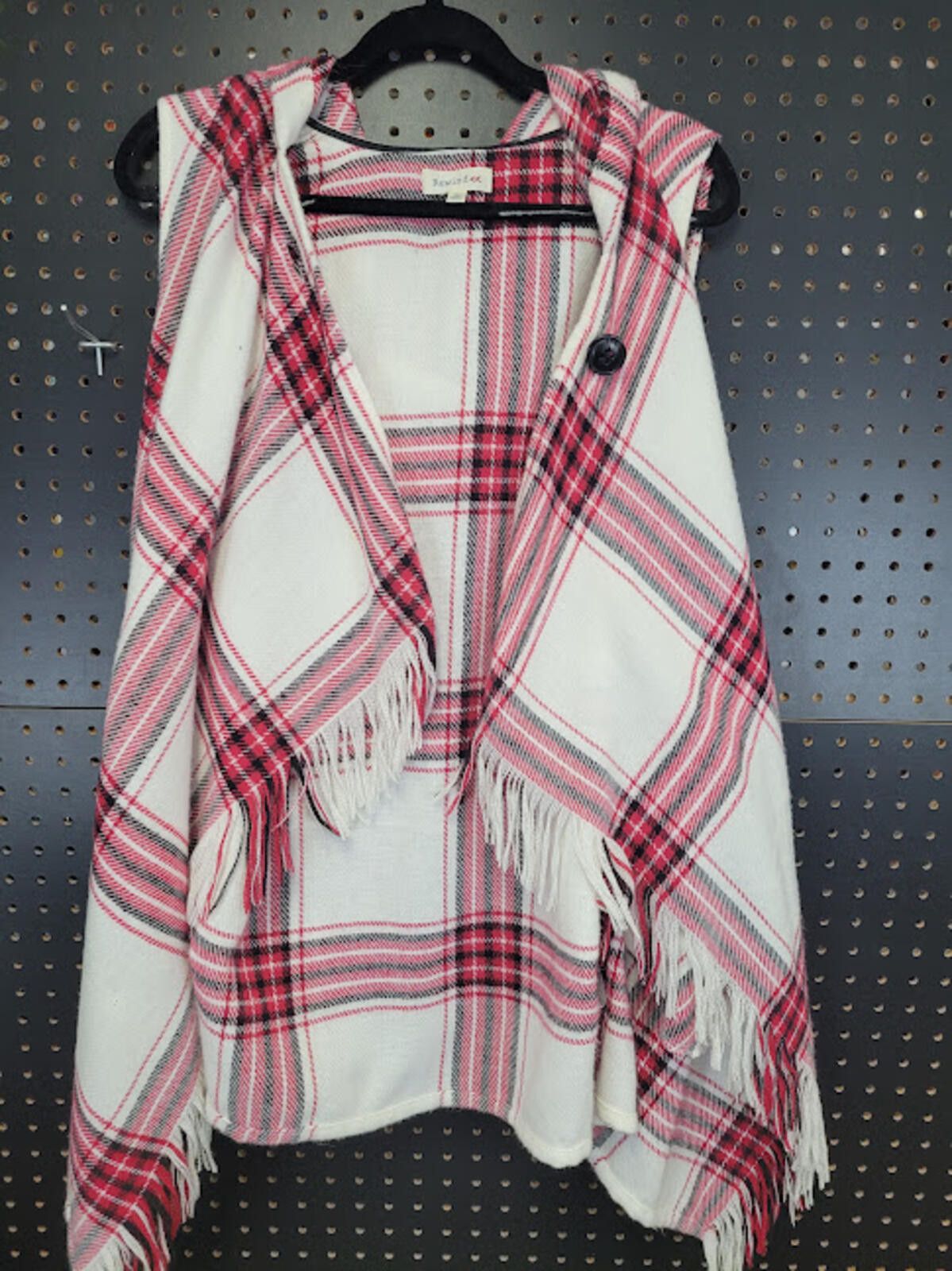 Reindee Lusion Rewind Hooded Plaid Poncho Flyaway Vest with Fringe Trim Size XL / US 12-14 / IT 48-50 - 4 Thumbnail