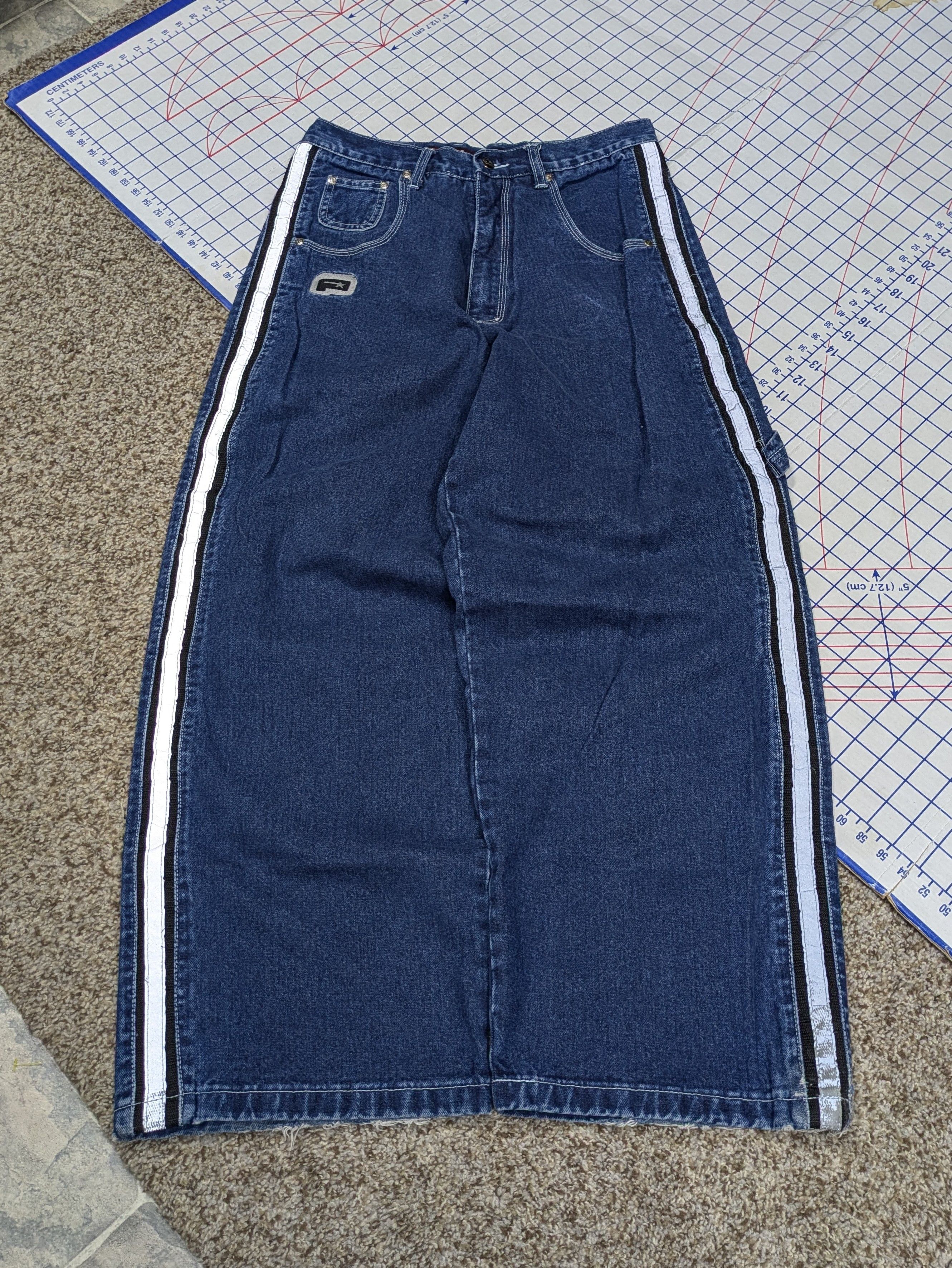 JNCO Plugg Reflective Stripe Baggy Wide Leg Raver Jeans Vintage Size US 31 - 2 Thumbnail