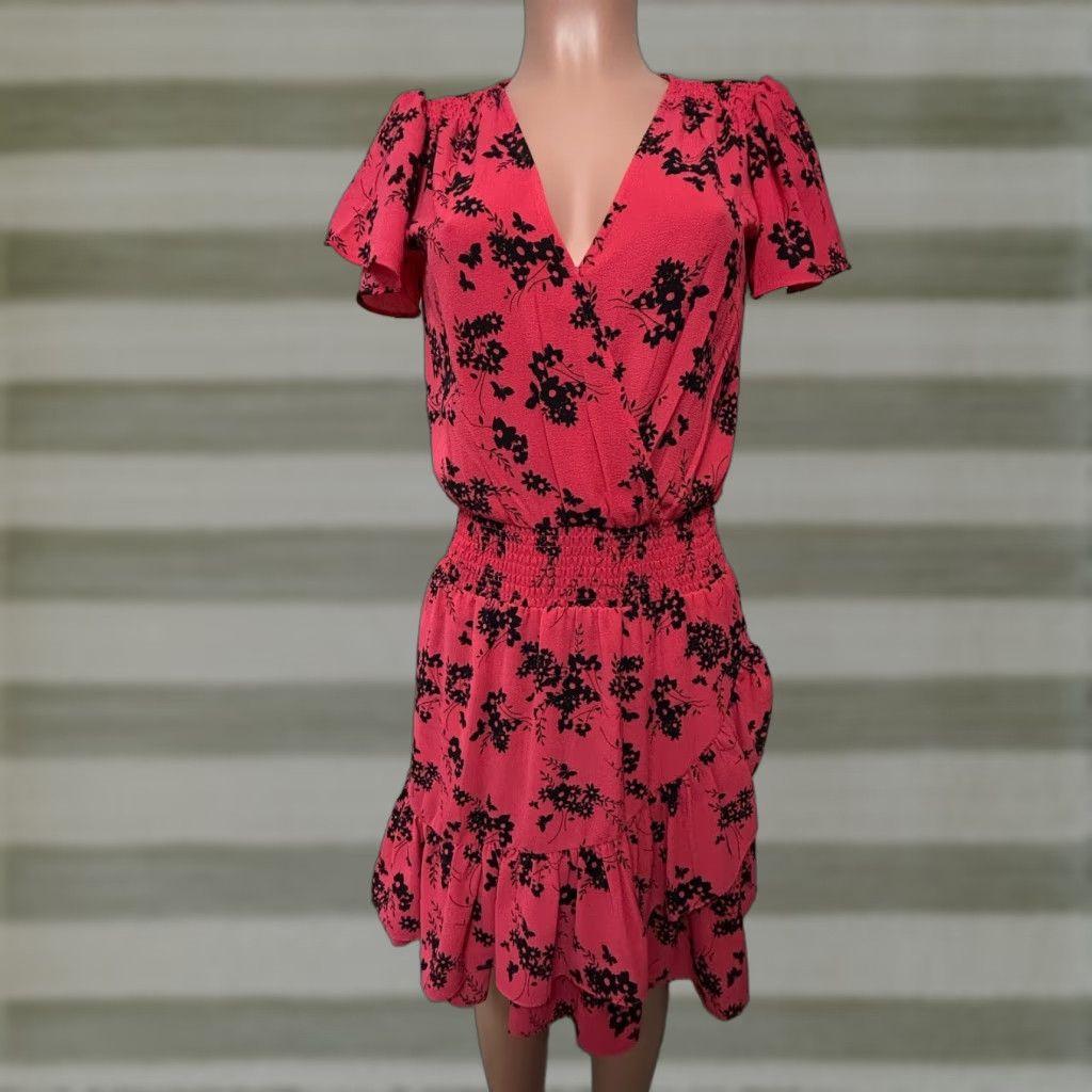 Michael Kors Botanical Crepe Wrap Mini Dress Women's XS Geranium NWT