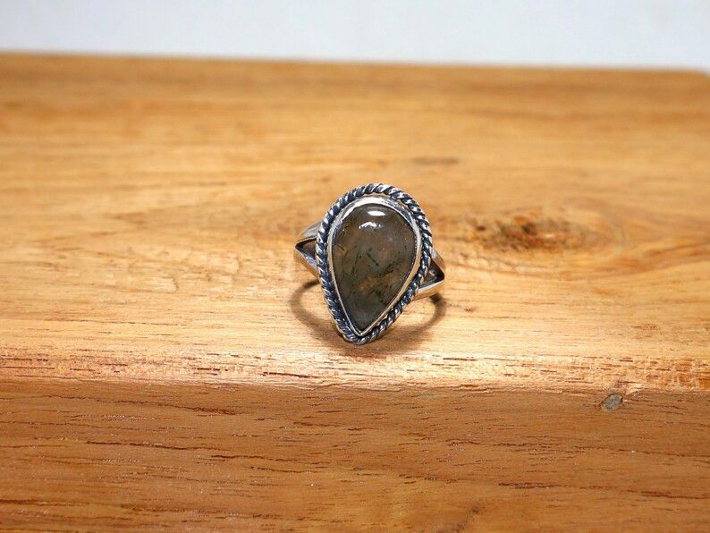 Handmade Handmade Black Rutile Sterling Silver Ring: April Birthstone Size ONE SIZE - 3 Thumbnail
