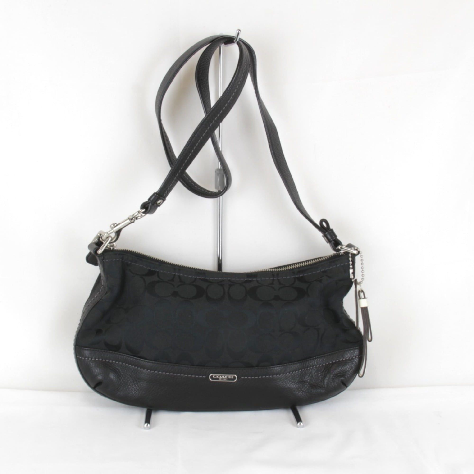 Coach COACH F1380-F24028 Signature Pattern Shoulder Bag, Canvas Leather, Black, Women's Size ONE SIZE - 1 Thumbnail