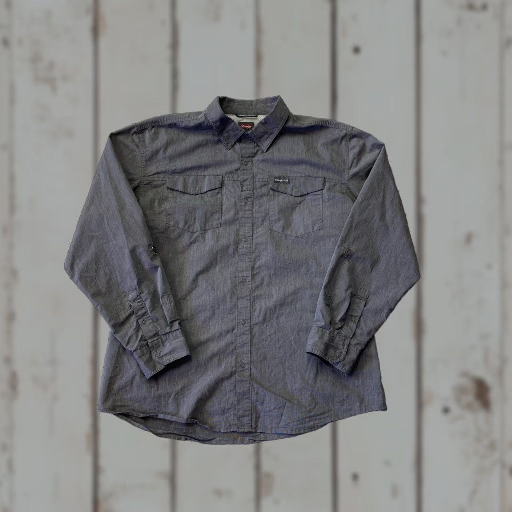 Wrangler Wrangler Shirt Mens Polyester Button-Up Utility Green Grey XL Size US XL / EU 56 / 4 - 1 Thumbnail
