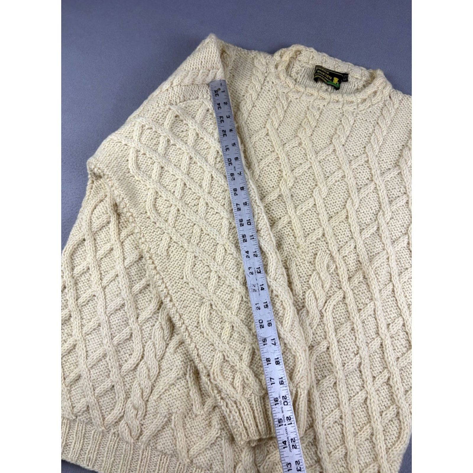 Prince VINTAGE Prince of Burren Irish Aran Handknit Sweater Men’s 44 Cream Wool 90s Crew Neck Pullover Beige Wool Mens Size US XXL / EU 58 / 5 - 5 Thumbnail