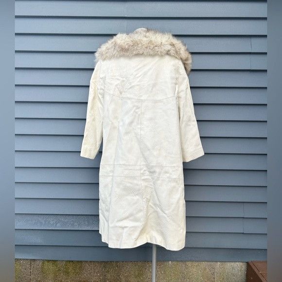 Other Vintage 60s Mod White Leather Fox Fur Collar Swing Coat Size L / US 10 / IT 46 - 6 Thumbnail