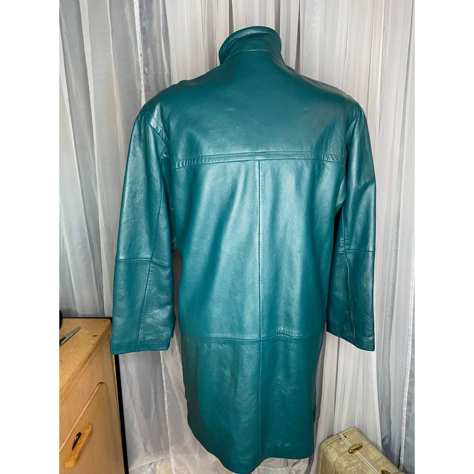 Vintage leather Jacket coat Jaqueline Ferrar teal green blue gold Size US M / EU 48-50 / 2 - 9 Thumbnail