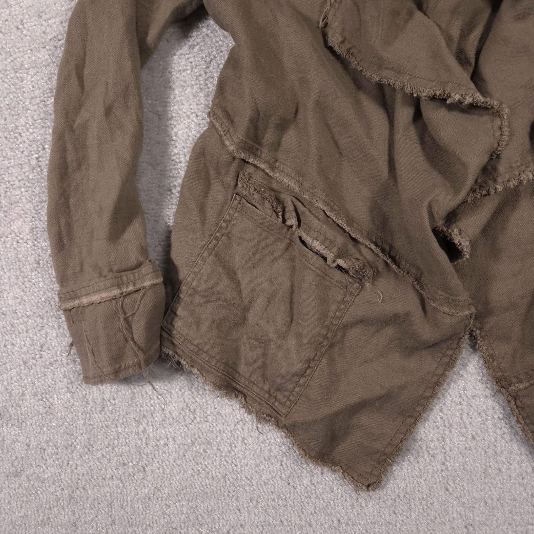 Free People Free People Jacket Womens Small Brown Linen Rayon Open Front Raw Hem Bohemian Lightweight Casual Pockets Size S / US 4 / IT 40 - 4 Thumbnail