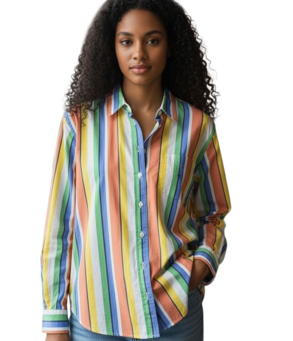 Lauren Ralph Lauren Button-Up Multicolor Striped Shirt Large