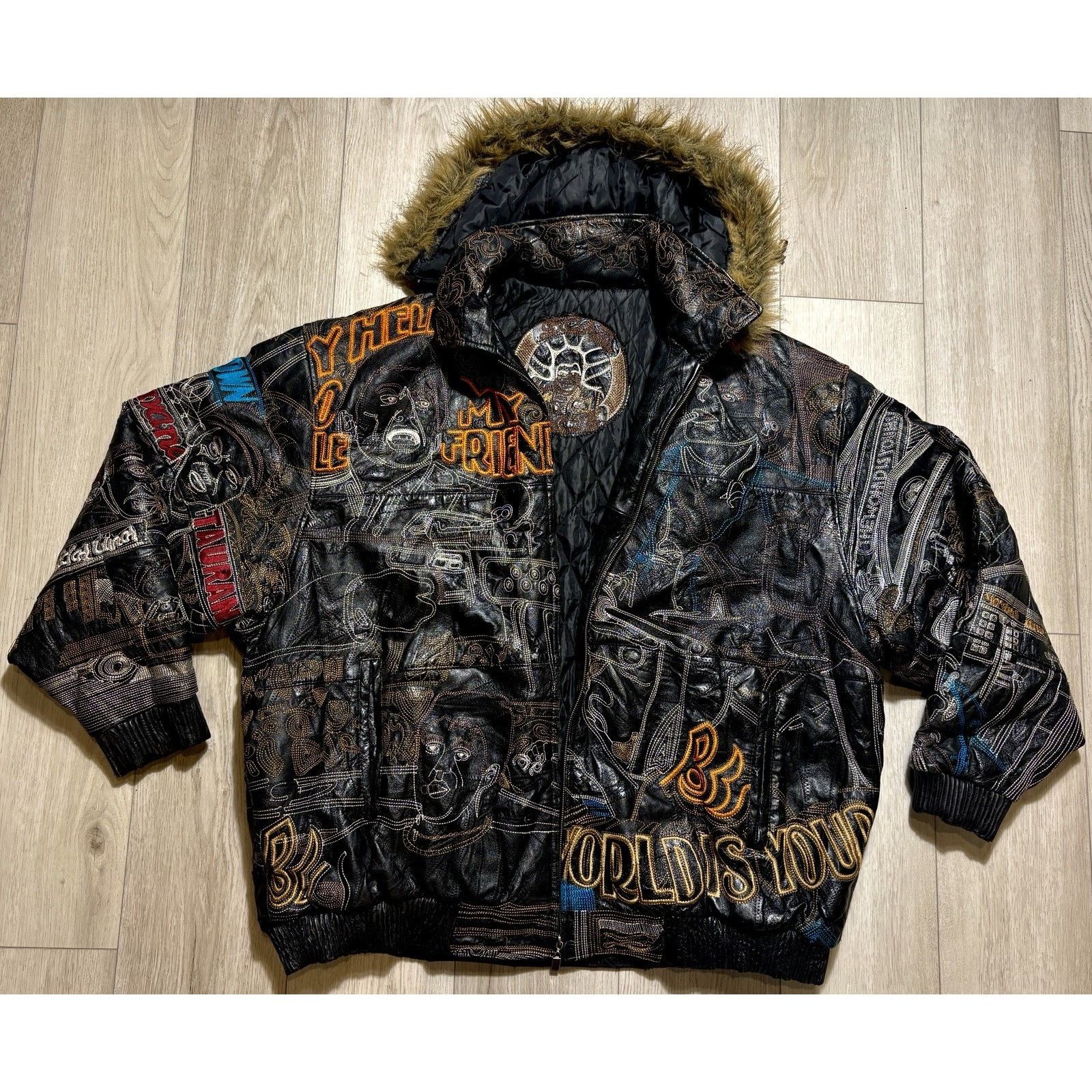 Other Scarface Leather Embroidered Fur Hood Jacket Black Y2K 5XL Size US XXL / EU 58 / 5 - 1 Thumbnail
