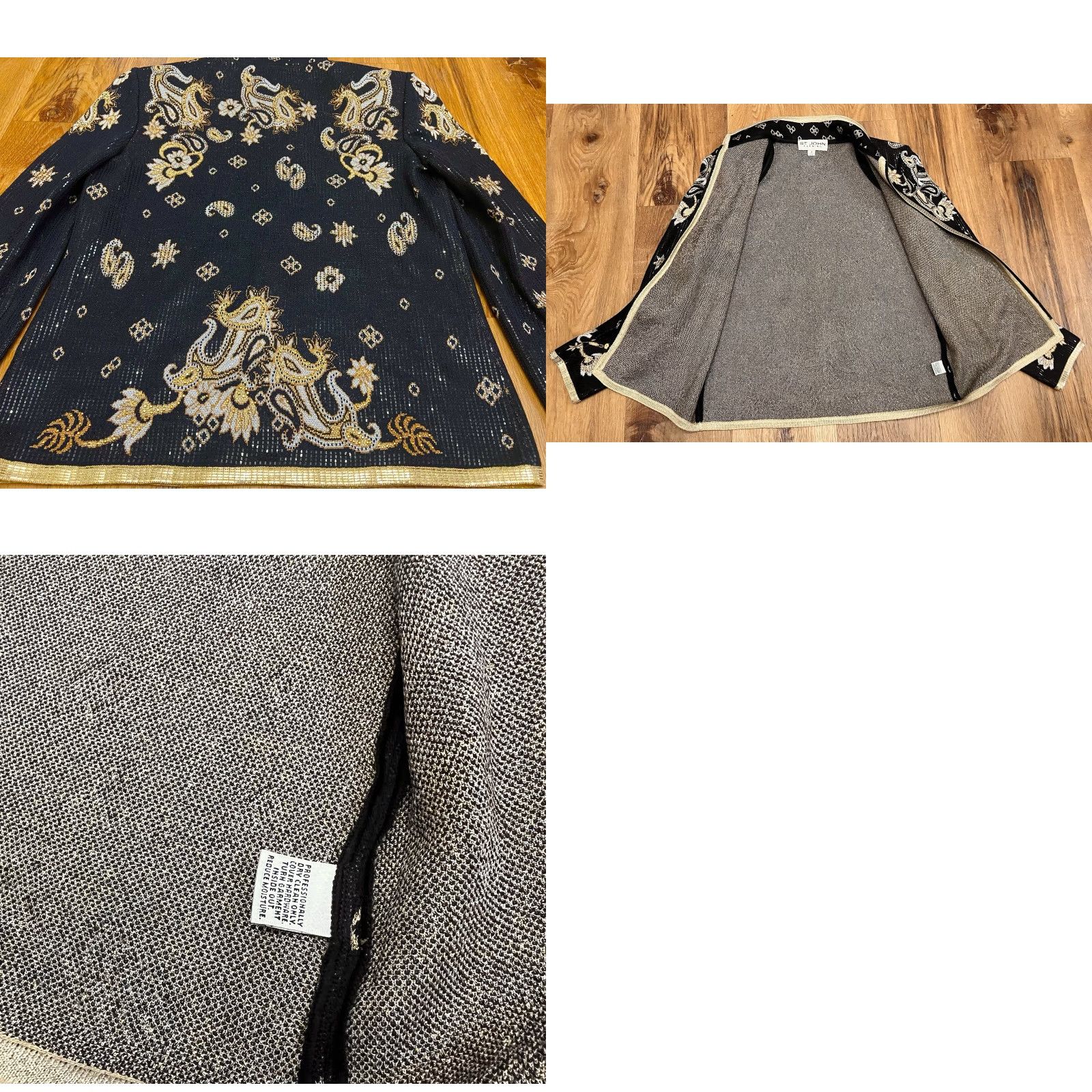 St. John VINTAGE St. John Evening PUllette Paisley Jacket sz 2 Black/Gold EUC Size XS / US 0-2 / IT 36-38 - 8 Thumbnail