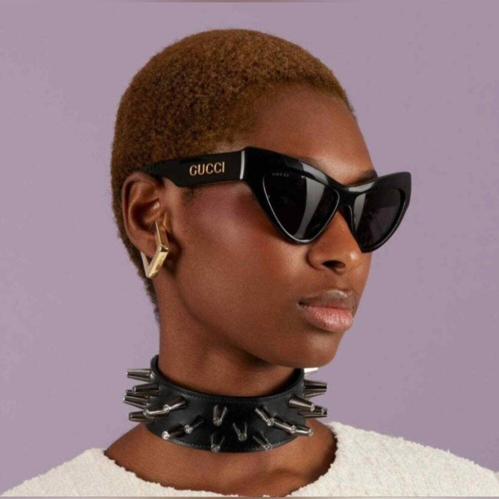 Gucci Women's Sunglasses Black Gold Cat-Eye GG1294S 001 57-