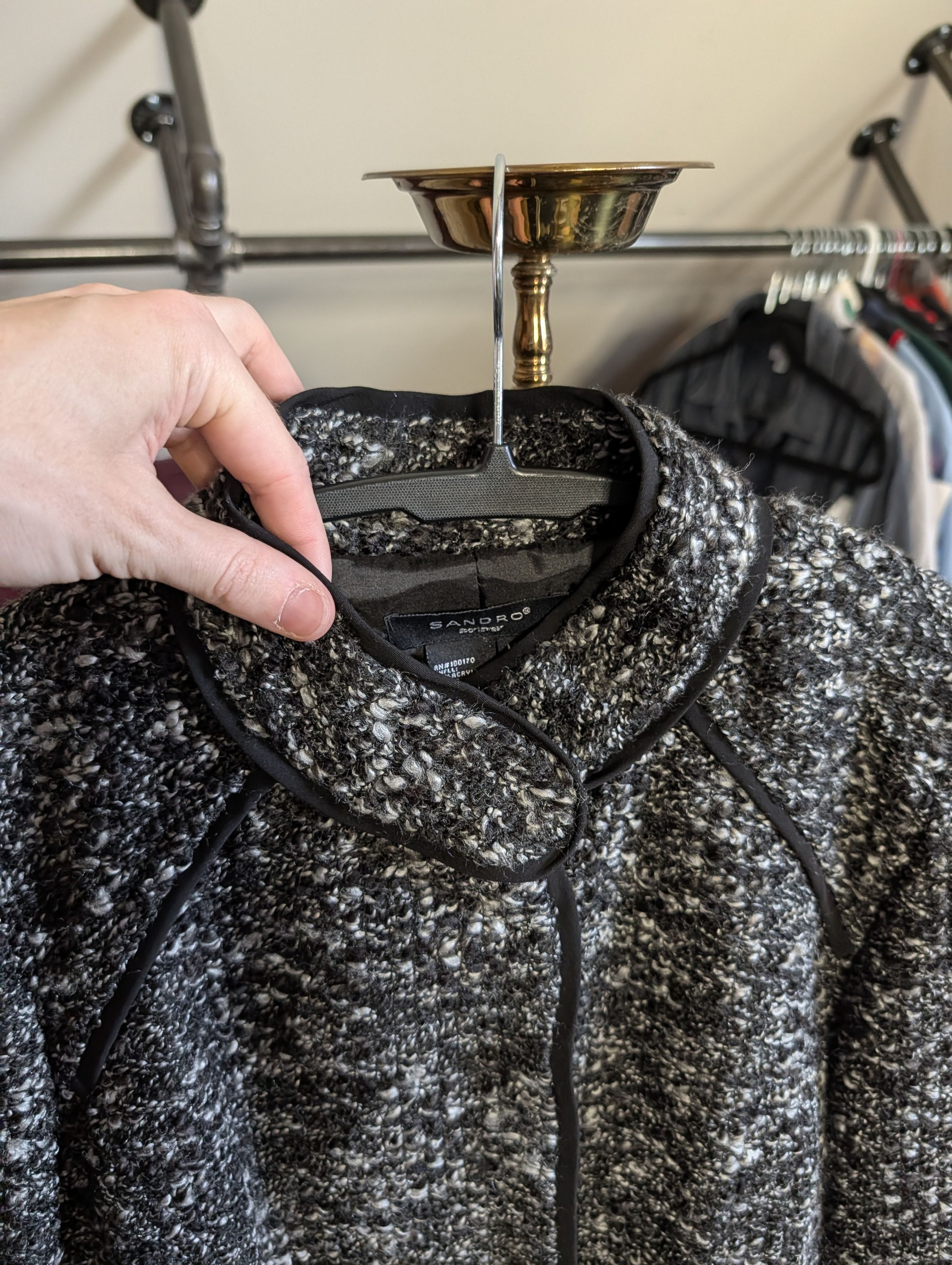 Sandro Gray knit tweed sporty raglan button-up jacket M Size M / US 6-8 / IT 42-44 - 7 Thumbnail