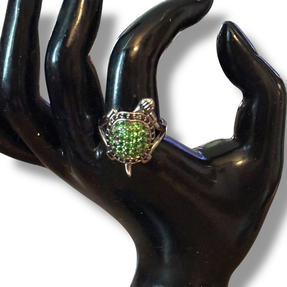 Vintage Vintage silver tone green rhinestone articulated turtle ring Size ONE SIZE - 2 Thumbnail