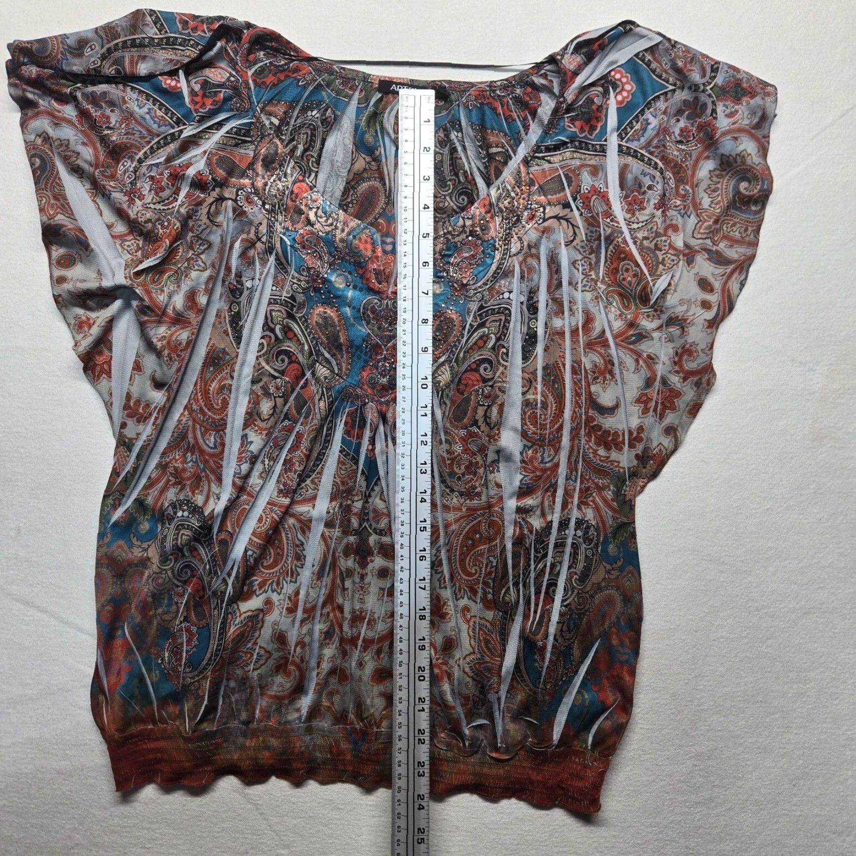 Apt. 9 Apt. 9 Shirt Tunic Multicolor Geometric Short Sleeve V-Neck Pullover Adult Women M Regular Size M / US 6-8 / IT 42-44 - 5 Thumbnail