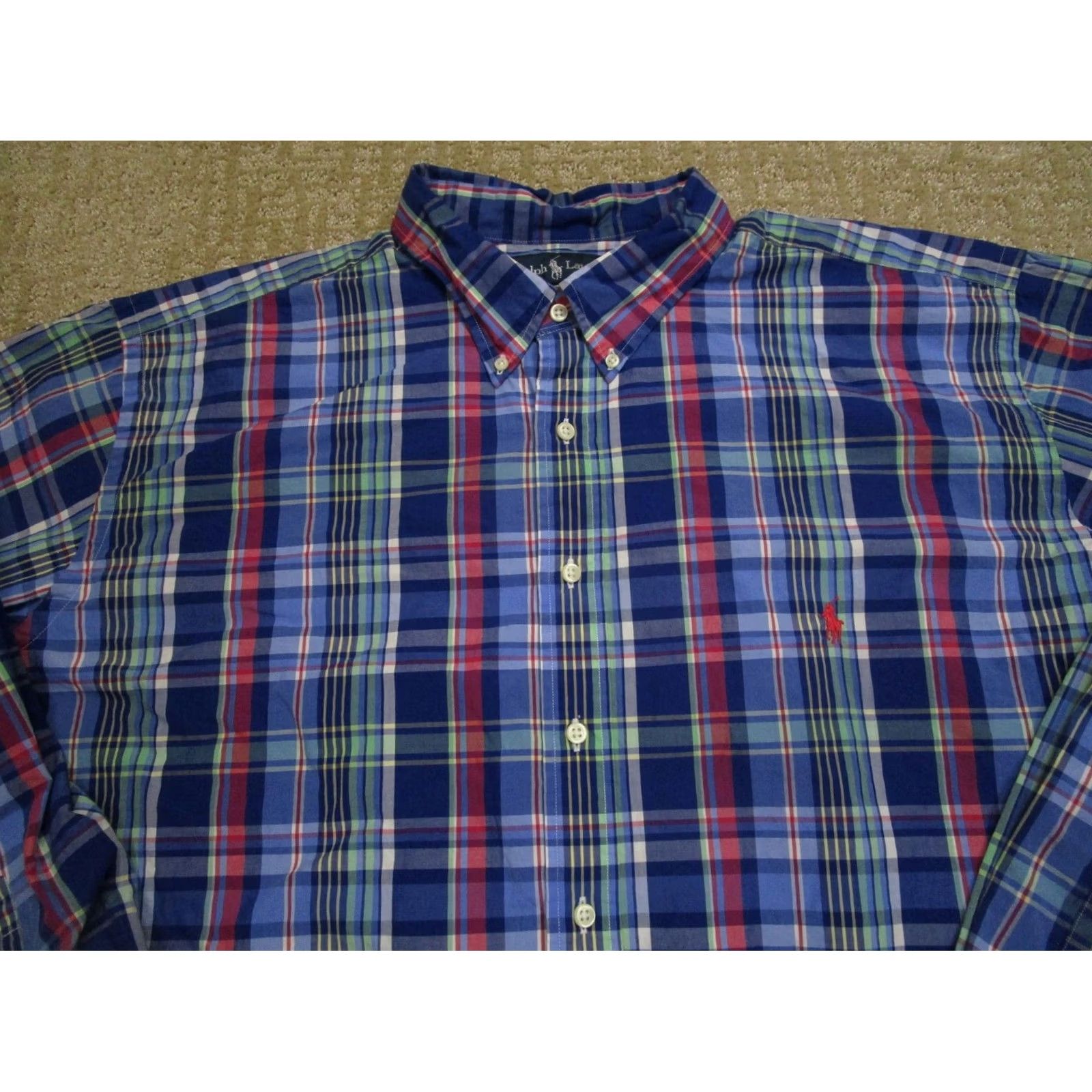 Ralph Lauren Ralph Lauren Shirt Men Big 3X Blue Plaid Long Sleeve Button-Down Classic Pony Shirt Size US XXL / EU 58 / 5 - 2 Thumbnail