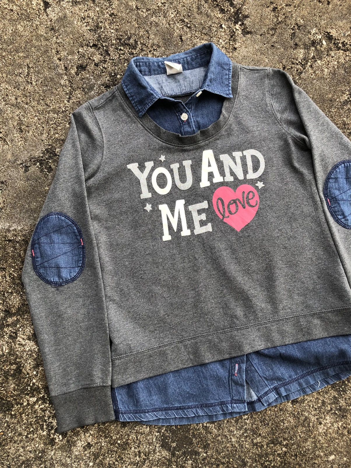 Japanese Brand USALL Double Layer Sweatshirt Denim Lovely Poem You and Me 🩷 Size M / US 6-8 / IT 42-44 - 15 Thumbnail