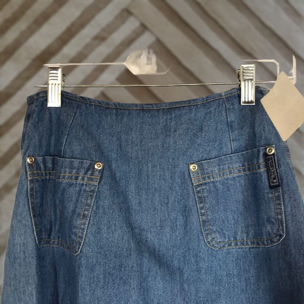 Denime VINTAGE True Blue Denim Skirt Tie Waist A-Line Short Women 5/6 Blue Cotton Pockets Slit Tan? (Note: There is an error) Size 27" / US 4 / IT 40 - 1 Thumbnail