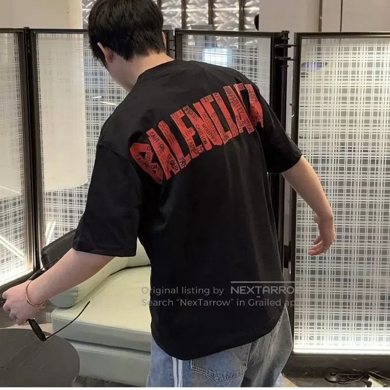 Balenciaga Balenciaga Red tape logo distressed short sleeve T-shirt Size US M / EU 48-50 / 2 - 6 Thumbnail