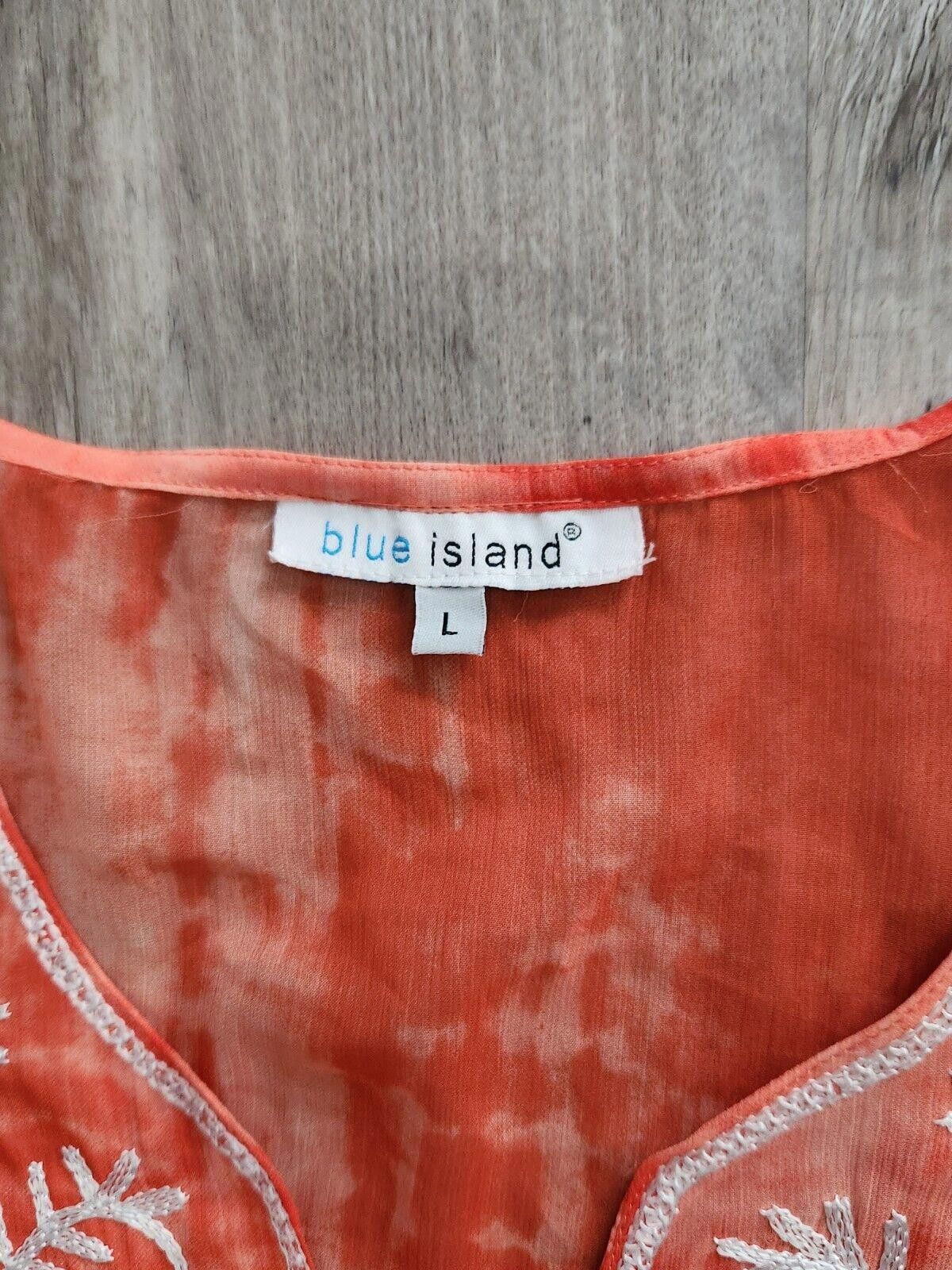 Designer Blue Island Beach Cover Up Large Orange Boho Embroidered V Size ONE SIZE - 3 Thumbnail