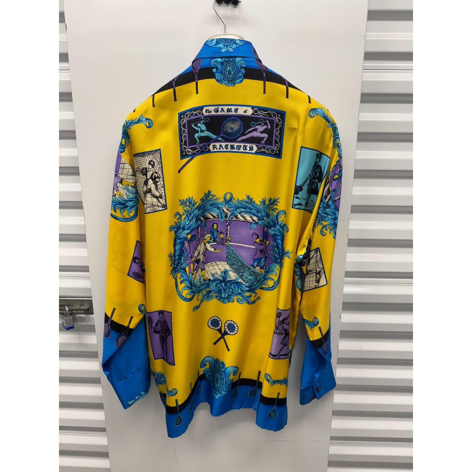 Vintage Versace Sport Silk Shirt Tennis Print 90s Size Large