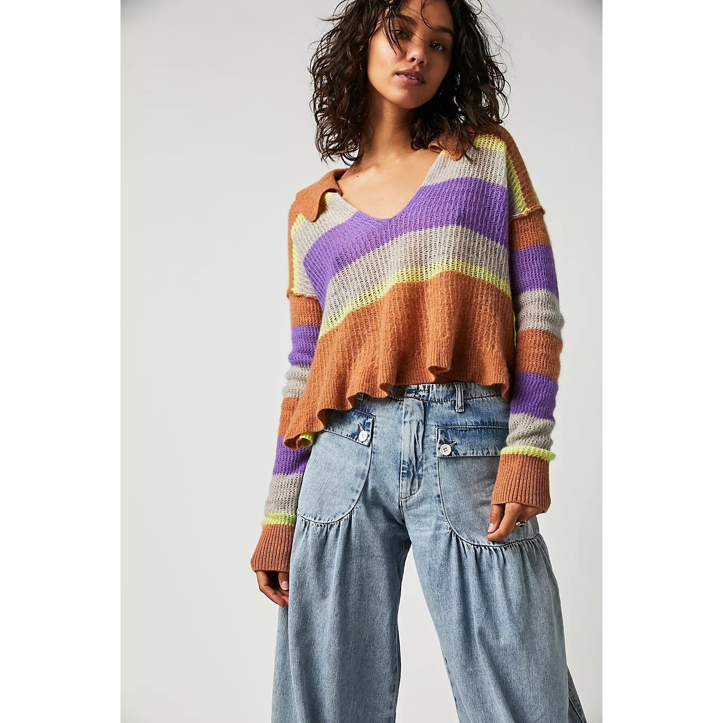 Free People New Free People Ives Cashmere Striped Pullover Sweater $198 Size S / US 4 / IT 40 - 1 Thumbnail