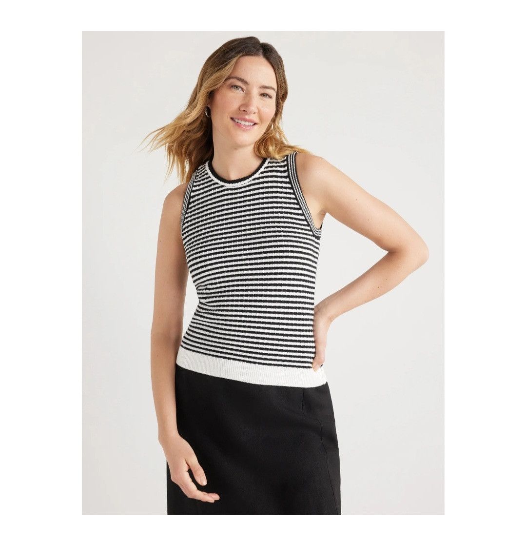 Other Free Assembly Women's Black + White Crochet Sweater Tank Size M / US 6-8 / IT 42-44 - 4 Thumbnail