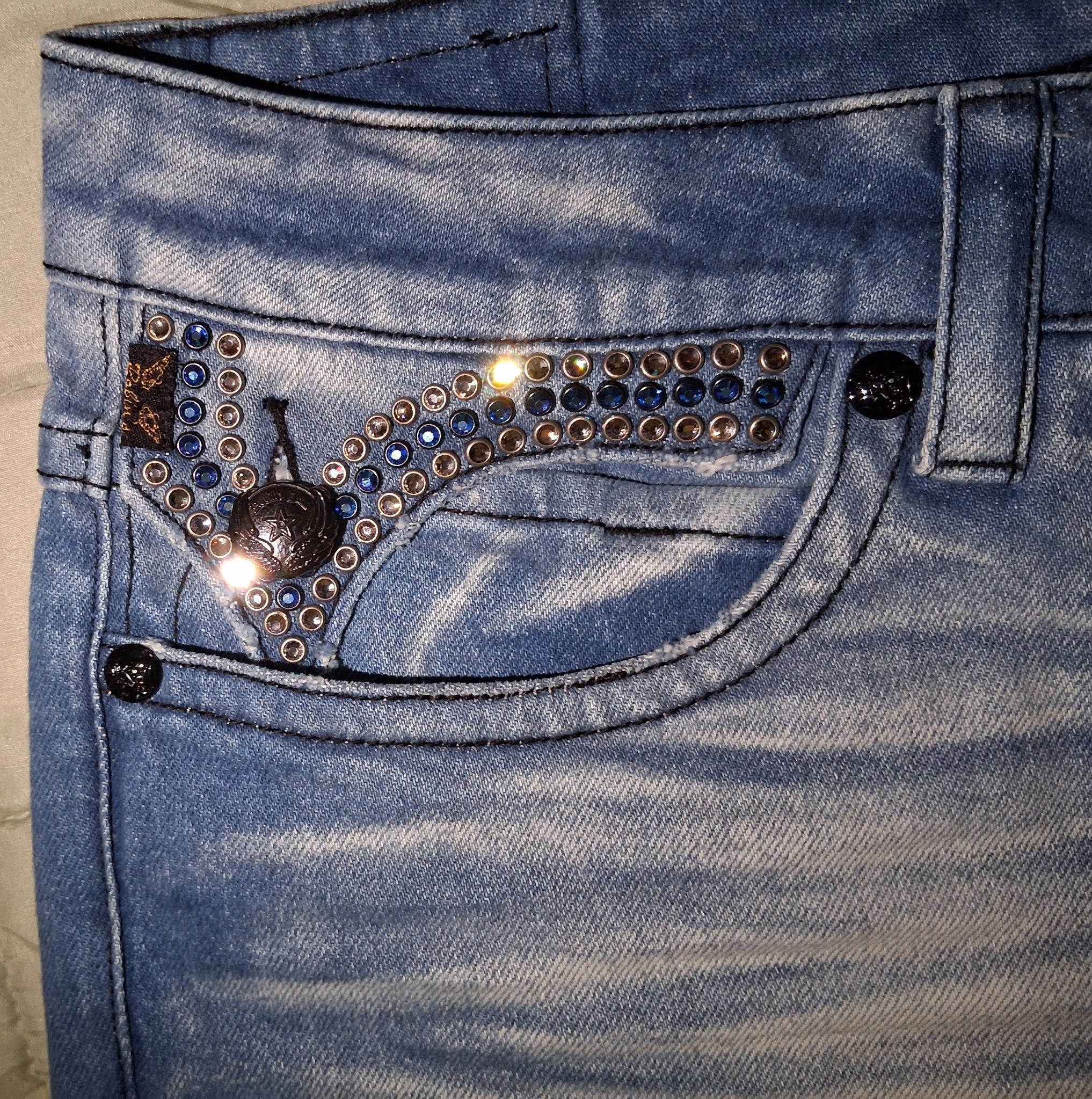 Robins Jeans Omaha Light Wash w/Clear & Sapphire Crystals Size US 36 / EU 52 - 11 Thumbnail