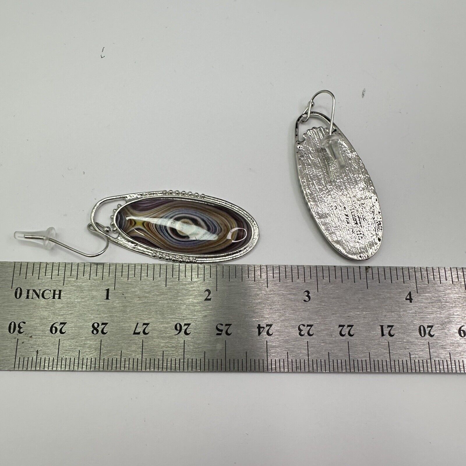 Unknown London New Boho Silver Plated Oval Earrings Faux Tree Rings Hook Size ONE SIZE - 7 Thumbnail