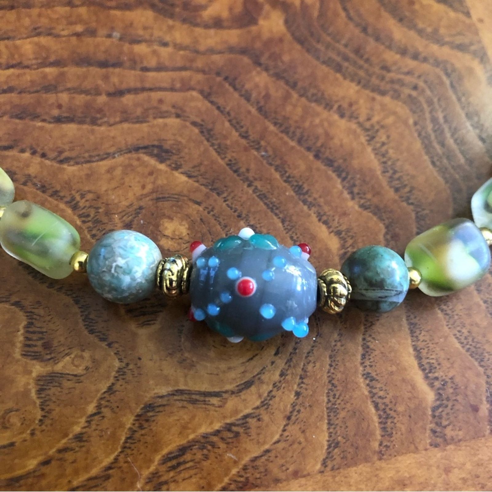 Handmade Handcrafted vintage glass lamplight stone necklace Size ONE SIZE - 7 Thumbnail