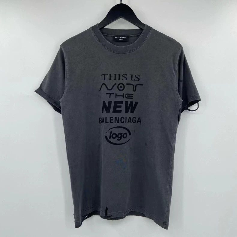 Balenciaga Washed Ash Destroyed Slogan Short Sleeve 2501-Ne