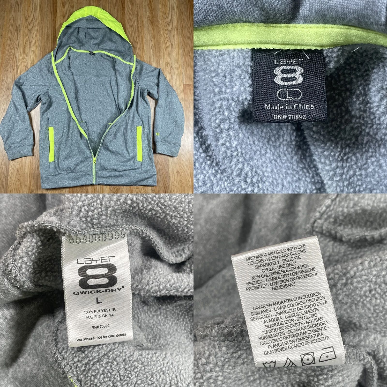 Layer 8 Layer 8 Mens Hoodie Large Full Zip Hoodie Hooded Shirt Gray Green Navy Multicolor Zip Front Sweatshirt Regular Fit OS none Size US L / EU 52-54 / 3 - 8 Thumbnail