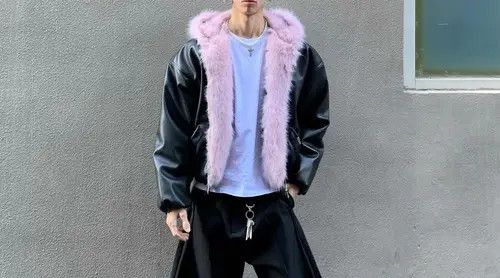 VIBE Black Faux Leather Jacket with Pink Fur Trim Size US M / EU 48-50 / 2 - 2 Thumbnail