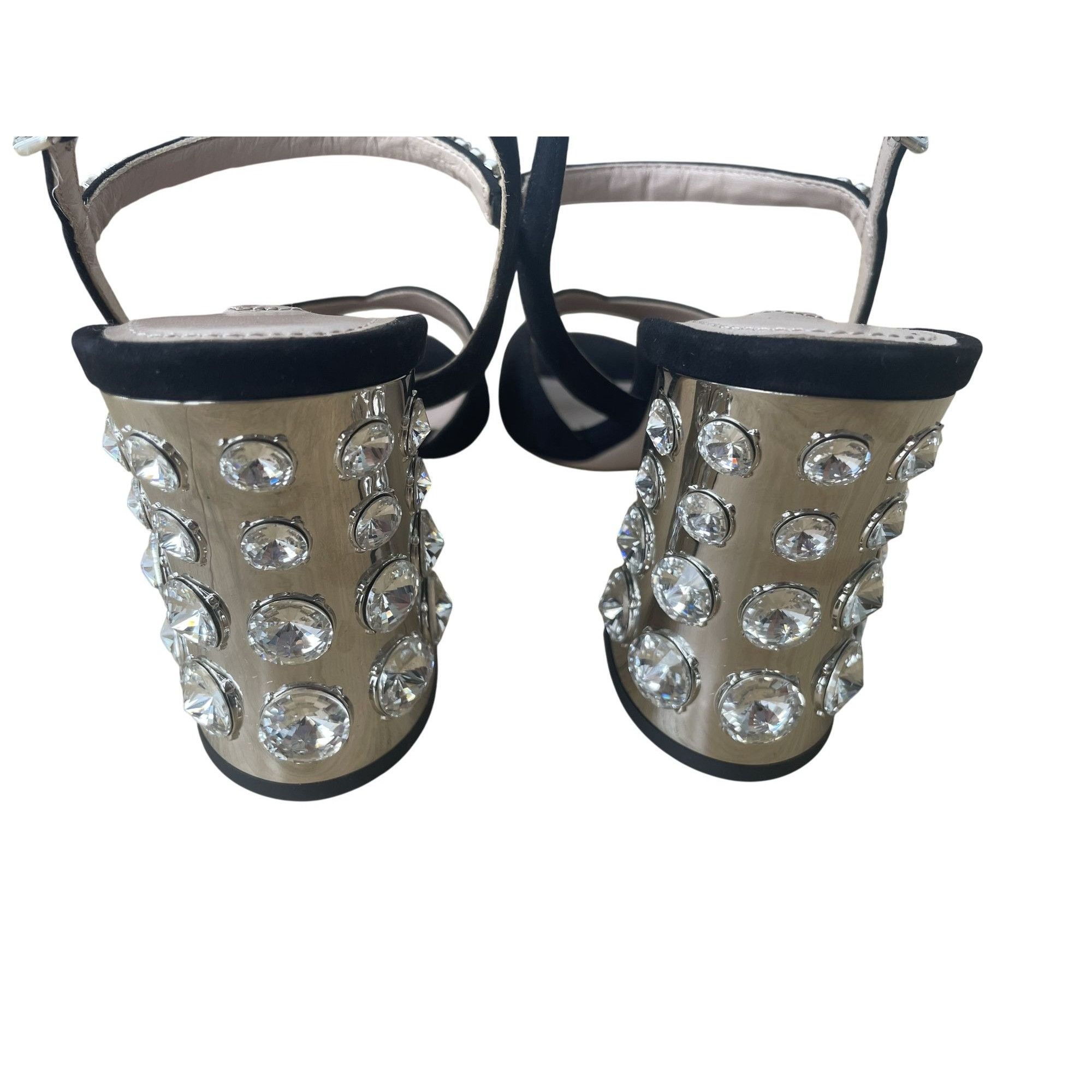 Miu Miu Miu Miu Black Suede Heels With Rhinestone Detail & Crystal S Size US 7 / IT 37 - 4 Thumbnail